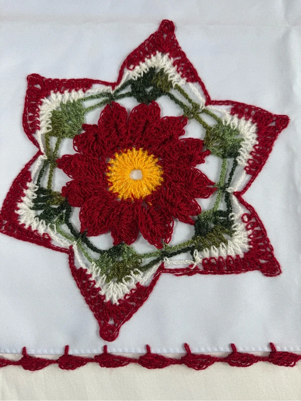 Mexican Napkin Servilleta Handwoven Crochet Red Poinsettia Nochebuena Star Motif